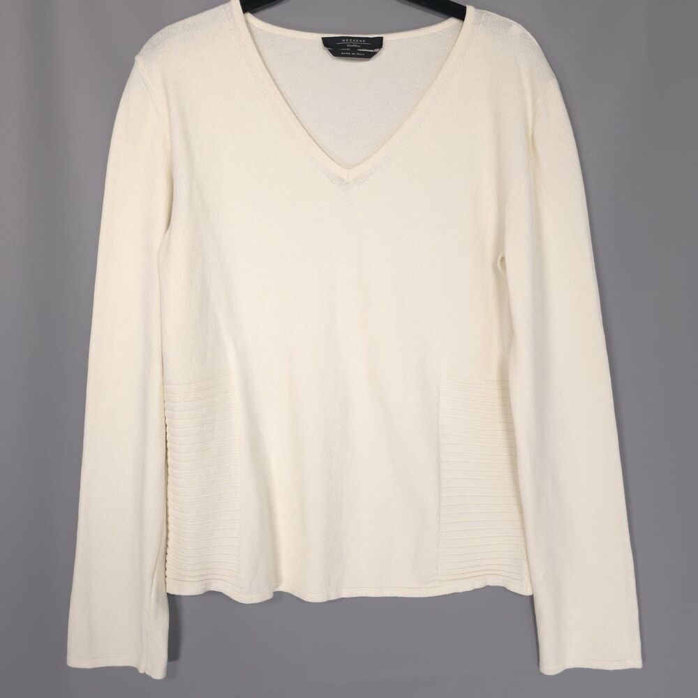 Max Mara Weekend Sweater Xl Women’s Italy Made Cream V-Neck Pullover Knit Ivory